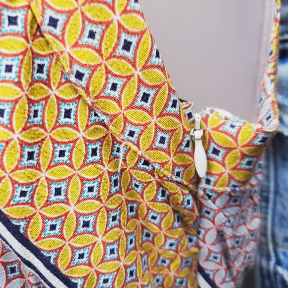 Anthropologie Maeve Midi Dress 4P Carla Yellow Geometric Midi Wrap Tie Waist - Picture 8 of 11